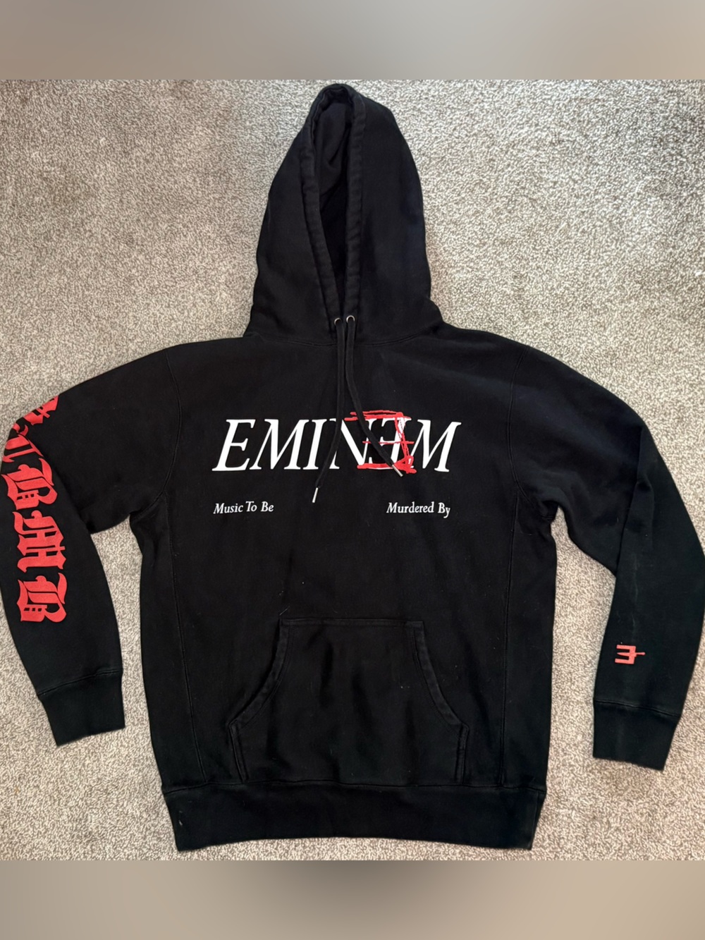 Eminem Music to Be Murdered By Black Hoodie with White Logo and Red Accent Large